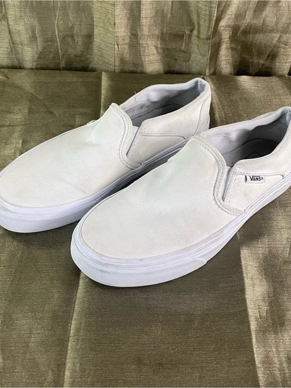 Vans White Canvas Slip-On Shoes Size Womens 7